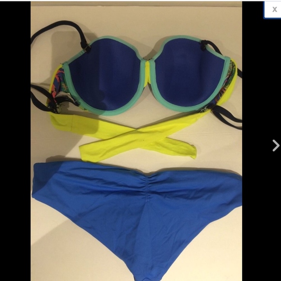 NEW 2PC Maaji Blue Rubik Colorblock Bandeau‎ Top +.Bikini Bottom [ Medium ] - Picture 4 of 8